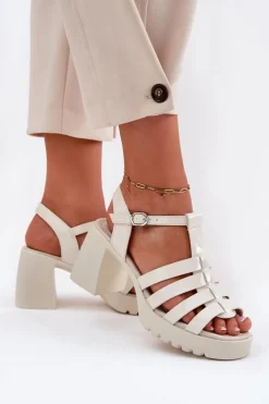 Clearance Buty damskie Vinceza Lakierowane Skórzane Sandały Damskie Na Słupku Vinceza 66621 Jasnobeżowe Beżowy