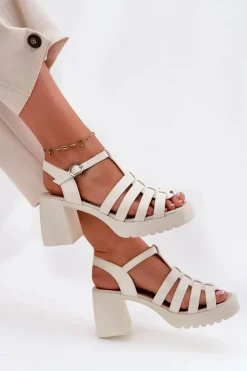 Clearance Buty damskie Vinceza Lakierowane Skórzane Sandały Damskie Na Słupku Vinceza 66621 Jasnobeżowe Beżowy