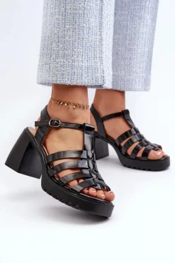 Online Buty damskie Vinceza Lakierowane Skórzane Sandały Damskie Na Słupku Vinceza 66621 Czarne Czarny