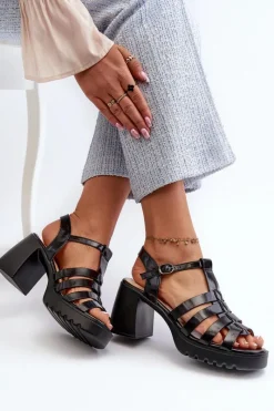 Online Buty damskie Vinceza Lakierowane Skórzane Sandały Damskie Na Słupku Vinceza 66621 Czarne Czarny