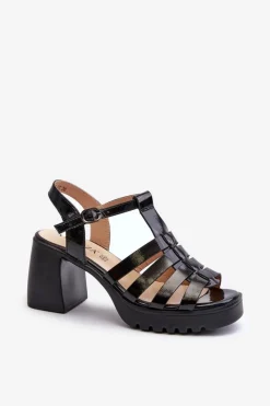 Online Buty damskie Vinceza Lakierowane Skórzane Sandały Damskie Na Słupku Vinceza 66621 Czarne Czarny