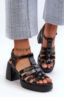 Online Buty damskie Vinceza Lakierowane Skórzane Sandały Damskie Na Słupku Vinceza 66621 Czarne Czarny