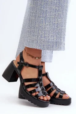 Online Buty damskie Vinceza Lakierowane Skórzane Sandały Damskie Na Słupku Vinceza 66621 Czarne Czarny