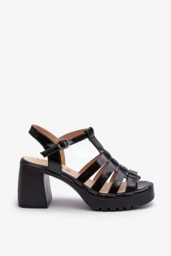 Online Buty damskie Vinceza Lakierowane Skórzane Sandały Damskie Na Słupku Vinceza 66621 Czarne Czarny