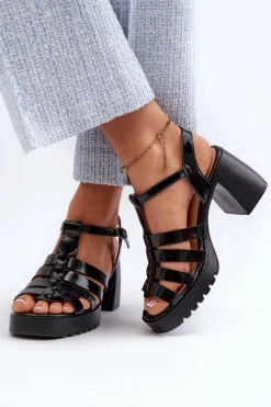 Online Buty damskie Vinceza Lakierowane Skórzane Sandały Damskie Na Słupku Vinceza 66621 Czarne Czarny