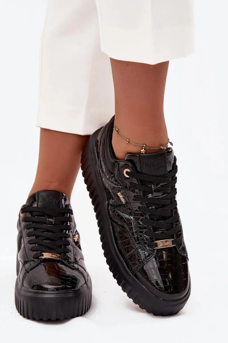 Online Lakierowane Sneakersy Damskie Na Platformie LCJ-25-09-3870 Czarne Damskie Sneakersy Damskie