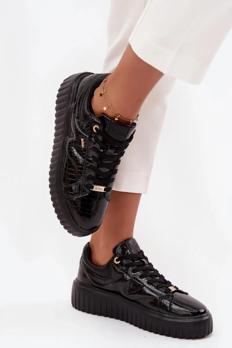 Online Lakierowane Sneakersy Damskie Na Platformie LCJ-25-09-3870 Czarne Damskie Sneakersy Damskie