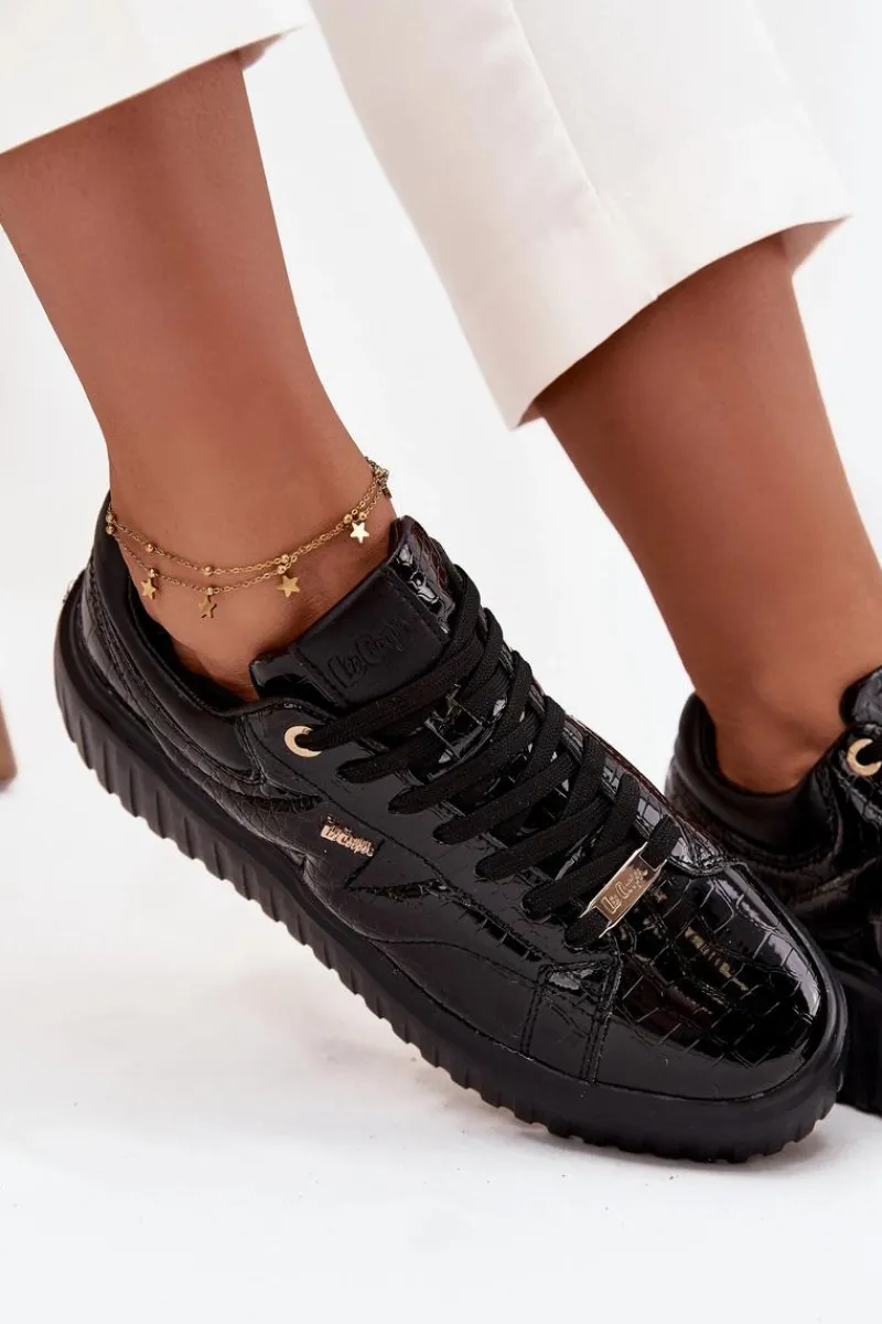 Online Lakierowane Sneakersy Damskie Na Platformie LCJ-25-09-3870 Czarne Damskie Sneakersy Damskie