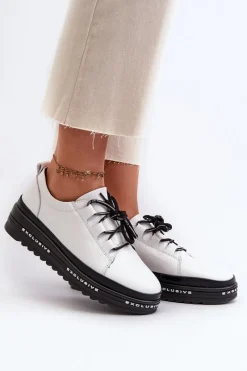 Discount Lakierowane Sneakersy Damskie Na Platformie Białe S.Barski LR592B Damskie Sneakersy Damskie