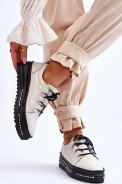 New Damskie buty S.Barski Lakierowane Sneakersy Damskie Na Platformie Beżowe S.Barski LR592B