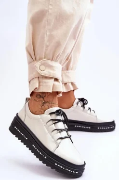 New Damskie buty S.Barski Lakierowane Sneakersy Damskie Na Platformie Beżowe S.Barski LR592B