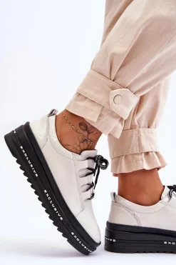 New Damskie buty S.Barski Lakierowane Sneakersy Damskie Na Platformie Beżowe S.Barski LR592B