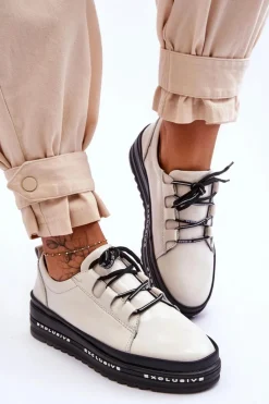 New Damskie buty S.Barski Lakierowane Sneakersy Damskie Na Platformie Beżowe S.Barski LR592B