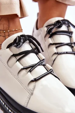 New Damskie buty S.Barski Lakierowane Sneakersy Damskie Na Platformie Beżowe S.Barski LR592B