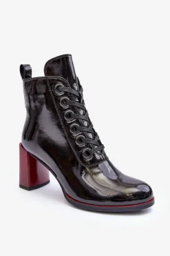 Botki Sznurowane|Botki Na Słupku>Damskie buty S.Barski Lakierowane Sznurowane Botki Na Słupku S.Barski MR870-15 Czarne