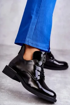 Online Buty damskie Vinceza Lakierowane Sznurowane Botki Z Wycięciami Czarne Fabiana