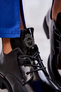 Online Buty damskie Vinceza Lakierowane Sznurowane Botki Z Wycięciami Czarne Fabiana