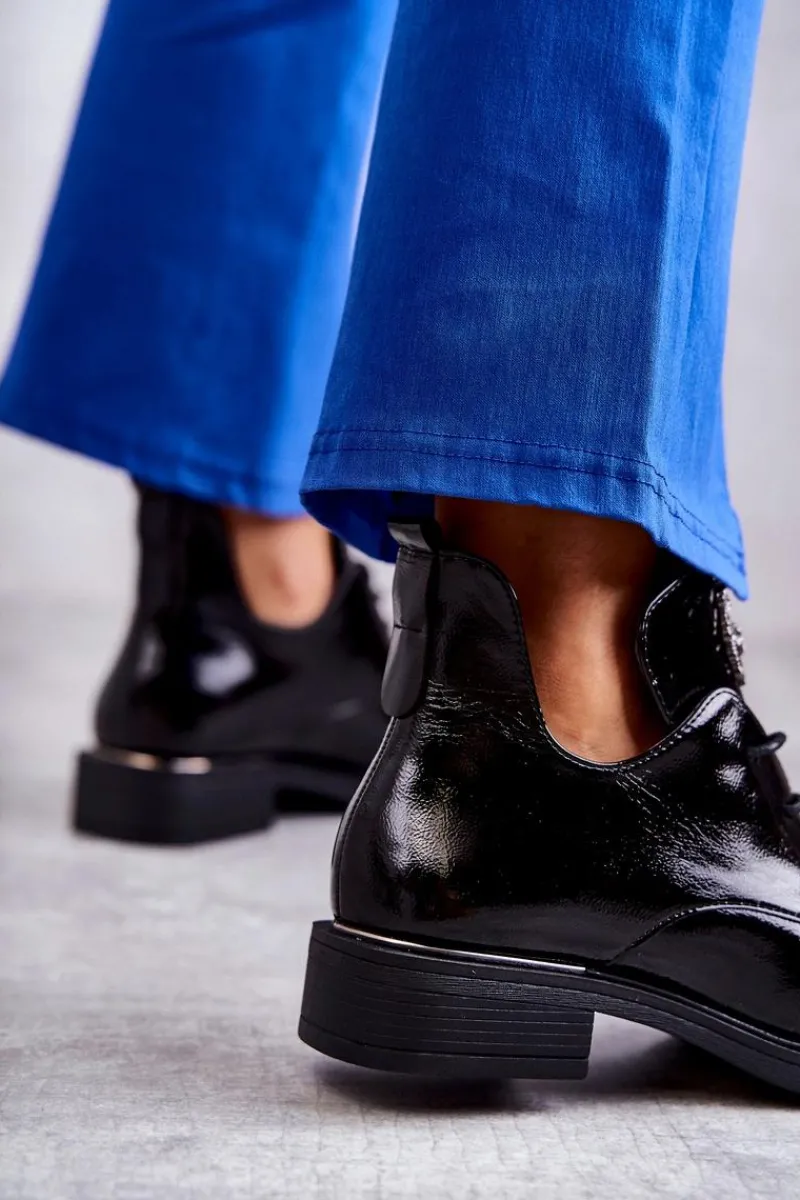 Online Buty damskie Vinceza Lakierowane Sznurowane Botki Z Wycięciami Czarne Fabiana