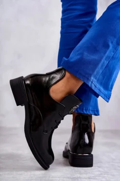 Online Buty damskie Vinceza Lakierowane Sznurowane Botki Z Wycięciami Czarne Fabiana