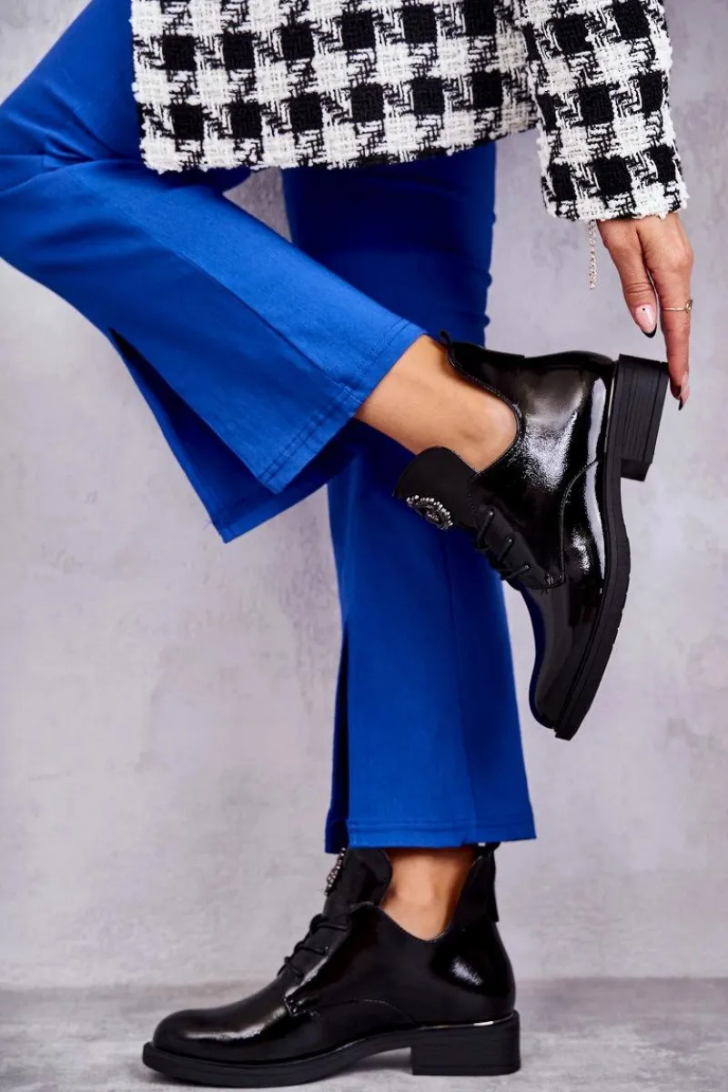 Online Buty damskie Vinceza Lakierowane Sznurowane Botki Z Wycięciami Czarne Fabiana