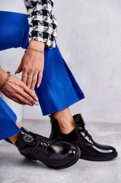 Online Buty damskie Vinceza Lakierowane Sznurowane Botki Z Wycięciami Czarne Fabiana