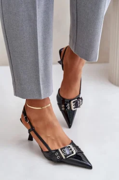 Lakierowane Szpilki Z Klamrą Czarne Zeisia Damskie Czółenka Klasyczne