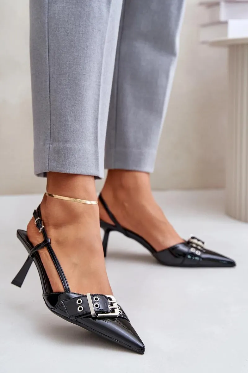 Lakierowane Szpilki Z Klamrą Czarne Zeisia Damskie Czółenka Klasyczne