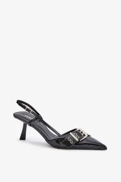 Lakierowane Szpilki Z Klamrą Czarne Zeisia Damskie Czółenka Klasyczne