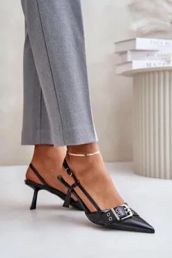 Lakierowane Szpilki Z Klamrą Czarne Zeisia Damskie Czółenka Klasyczne