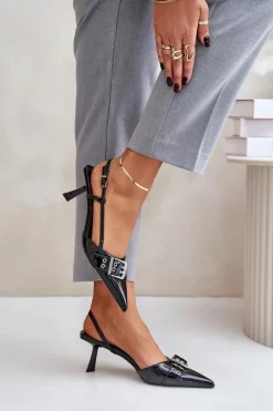 Lakierowane Szpilki Z Klamrą Czarne Zeisia Damskie Czółenka Klasyczne