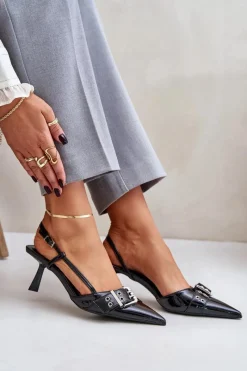 Lakierowane Szpilki Z Klamrą Czarne Zeisia Damskie Czółenka Klasyczne