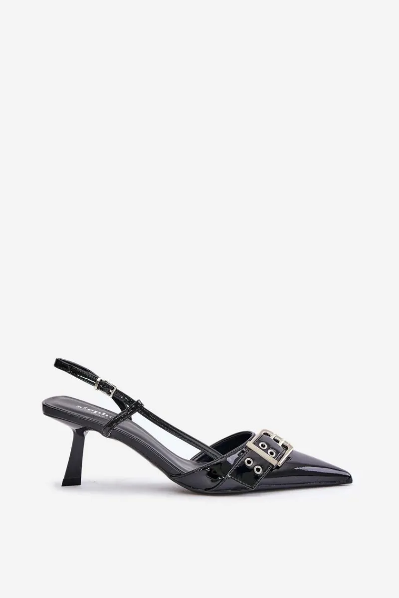 Lakierowane Szpilki Z Klamrą Czarne Zeisia Damskie Czółenka Klasyczne