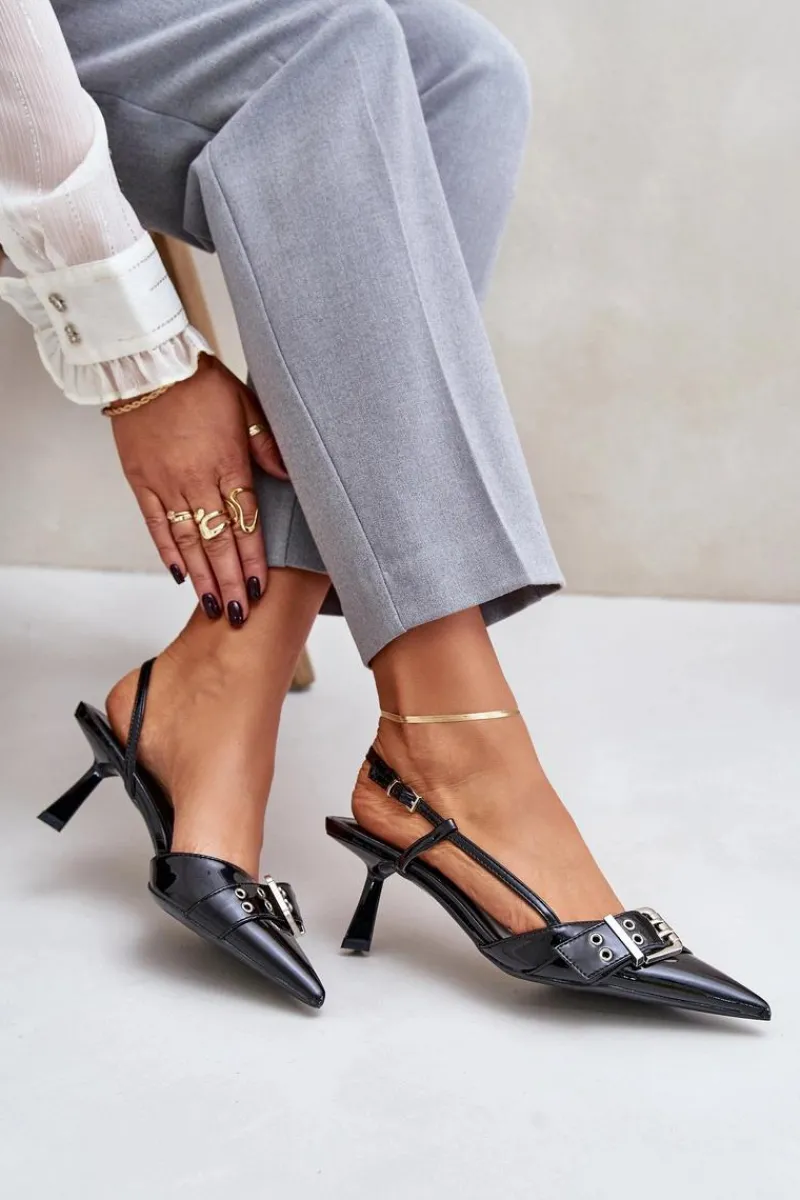 Lakierowane Szpilki Z Klamrą Czarne Zeisia Damskie Czółenka Klasyczne