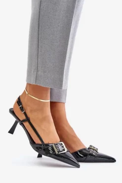 Lakierowane Szpilki Z Klamrą Czarne Zeisia Damskie Czółenka Klasyczne