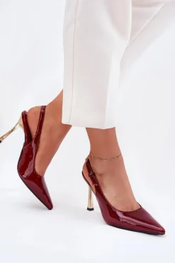 Online Lakierowane Szpilki Z Odkrytą Piętą I Szpiczastymi Noskami Bordowe Rivori Damskie Czółenka Klasyczne