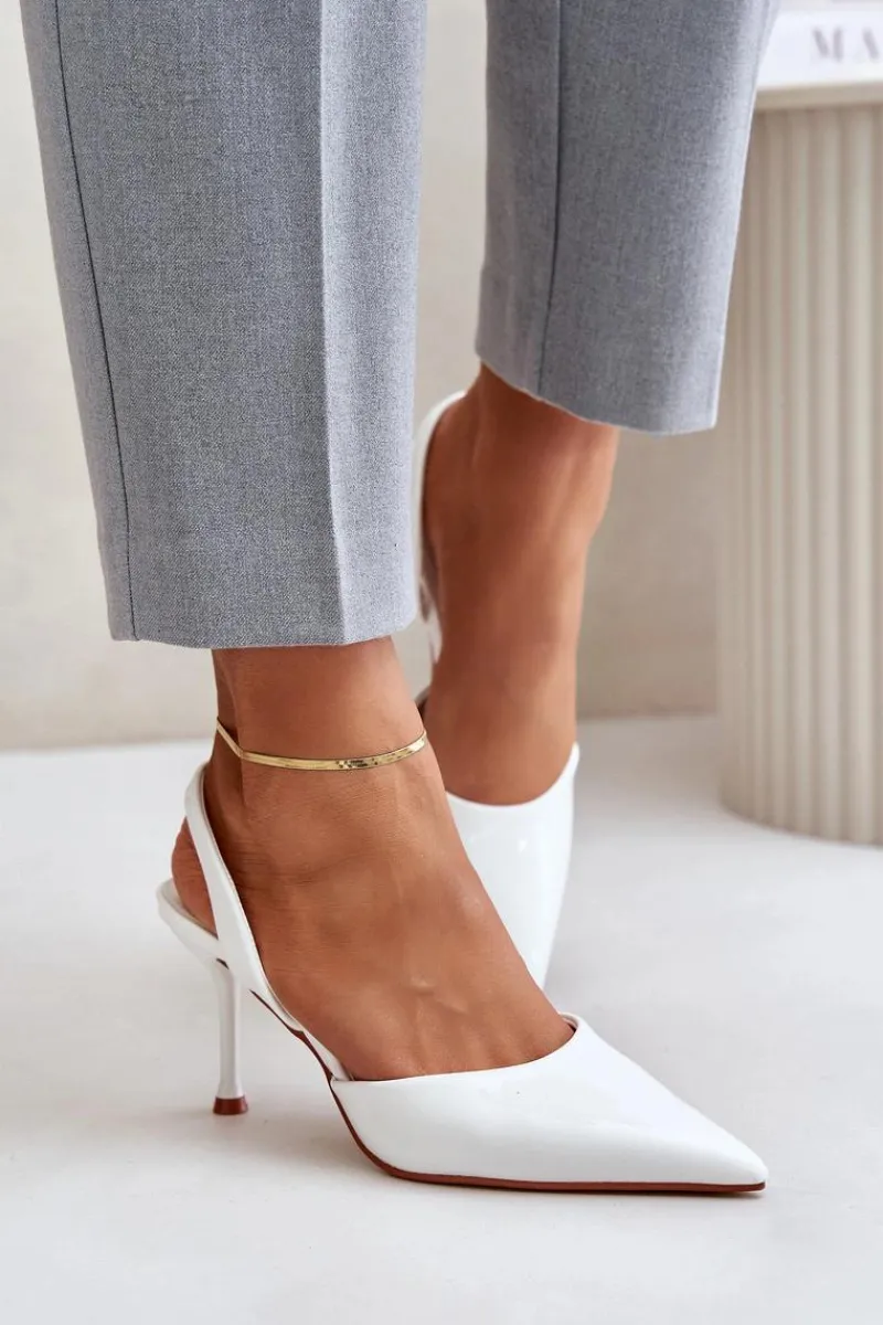 Sale Lakierowane Szpilki Z Odkrytą Piętą Białe Emmizola Damskie Czółenka Klasyczne