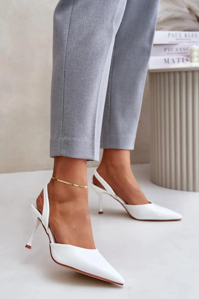 Sale Lakierowane Szpilki Z Odkrytą Piętą Białe Emmizola Damskie Czółenka Klasyczne
