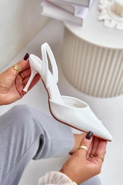 Sale Lakierowane Szpilki Z Odkrytą Piętą Białe Emmizola Damskie Czółenka Klasyczne