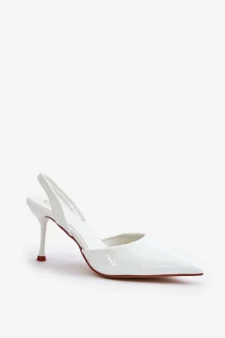 Sale Lakierowane Szpilki Z Odkrytą Piętą Białe Emmizola Damskie Czółenka Klasyczne