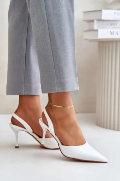Sale Lakierowane Szpilki Z Odkrytą Piętą Białe Emmizola Damskie Czółenka Klasyczne