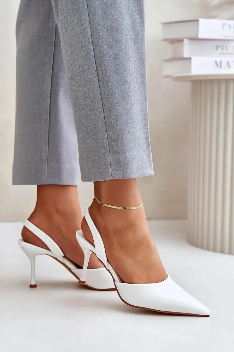 Sale Lakierowane Szpilki Z Odkrytą Piętą Białe Emmizola Damskie Czółenka Klasyczne