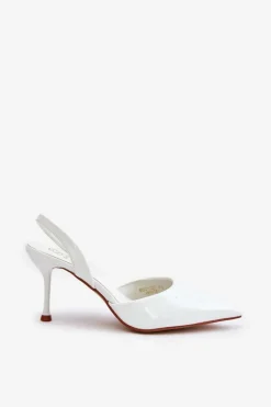Sale Lakierowane Szpilki Z Odkrytą Piętą Białe Emmizola Damskie Czółenka Klasyczne