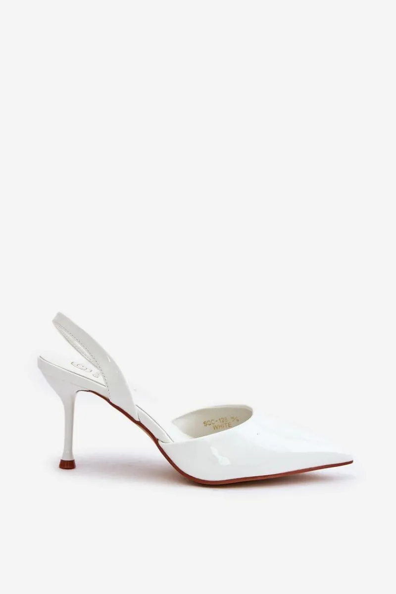 Sale Lakierowane Szpilki Z Odkrytą Piętą Białe Emmizola Damskie Czółenka Klasyczne