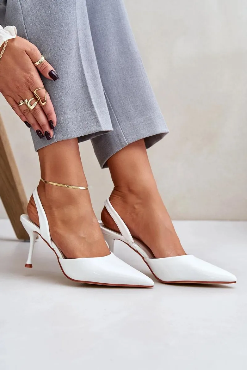 Sale Lakierowane Szpilki Z Odkrytą Piętą Białe Emmizola Damskie Czółenka Klasyczne