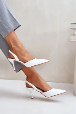 Sale Lakierowane Szpilki Z Odkrytą Piętą Białe Emmizola Damskie Czółenka Klasyczne