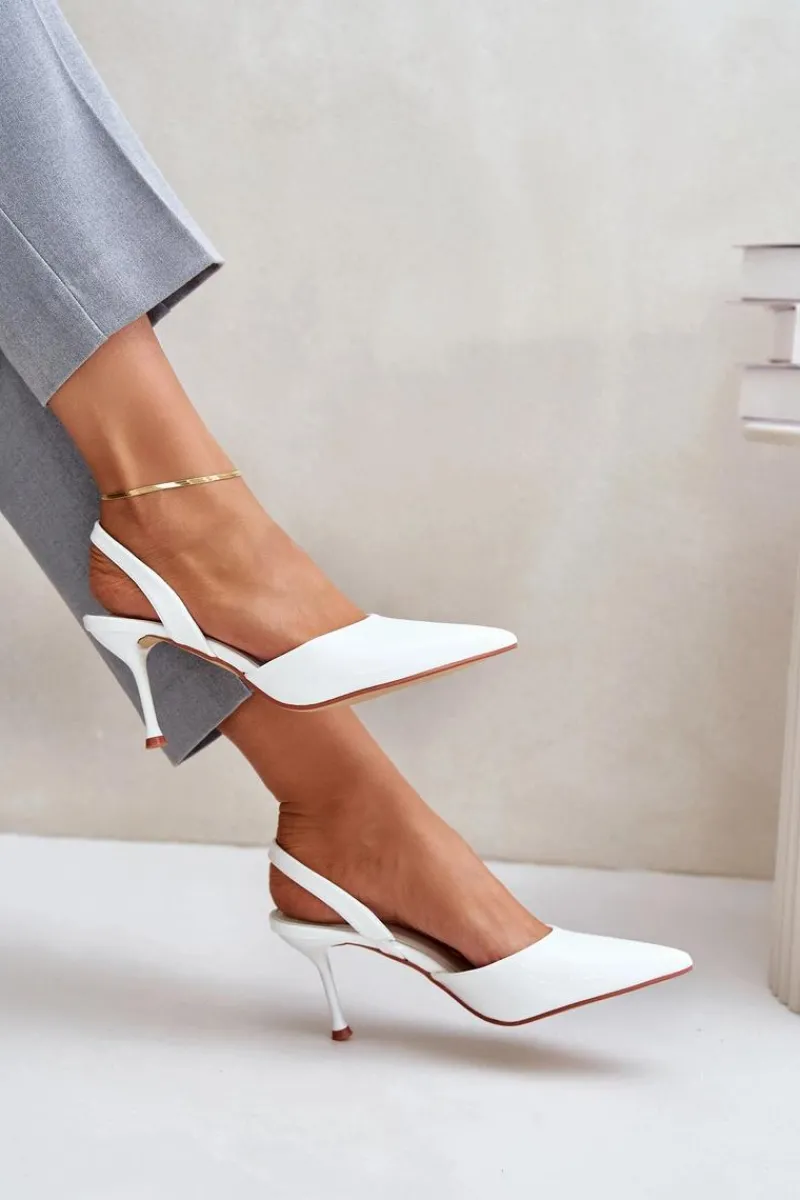 Sale Lakierowane Szpilki Z Odkrytą Piętą Białe Emmizola Damskie Czółenka Klasyczne