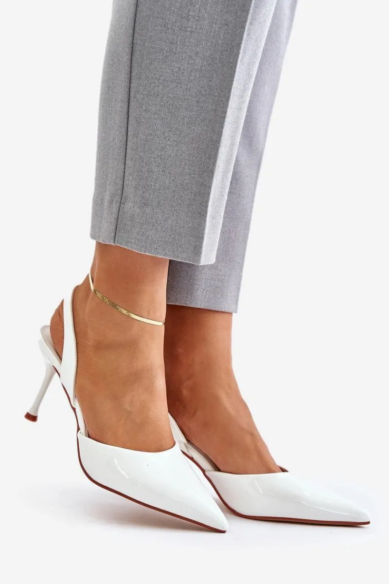 Sale Lakierowane Szpilki Z Odkrytą Piętą Białe Emmizola Damskie Czółenka Klasyczne