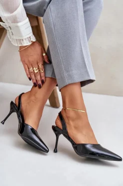 Czółenka Klasyczne>Boto Lakierowane Szpilki Z Odkrytą Piętą Czarne Emmizola