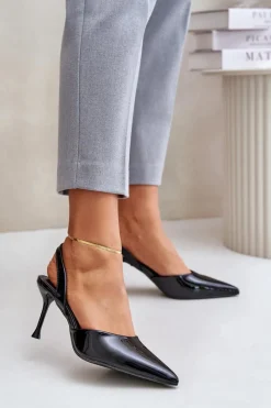 Czółenka Klasyczne>Boto Lakierowane Szpilki Z Odkrytą Piętą Czarne Emmizola