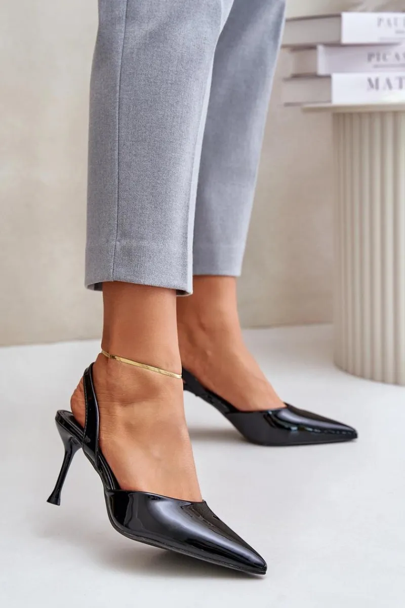 Czółenka Klasyczne>Boto Lakierowane Szpilki Z Odkrytą Piętą Czarne Emmizola